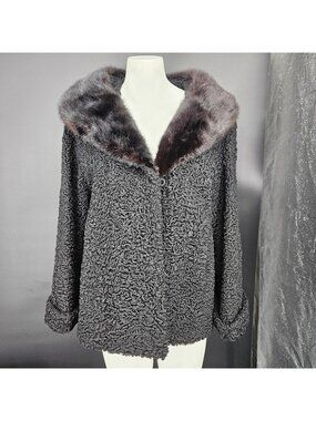 Vintage Becker Furs Jacket Womens Large Gray Persian Lamb Mink Fur Collar